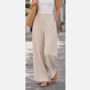 Old Navy EUC Linen Blend Oatmeal High Rise Wide Leg Comfort Waistband Pants - M
